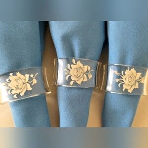 Vintage Acrylic Lucite Impressed Rose Napkin Rings - Group of 3